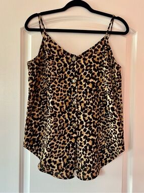 Boutique Leopard Print Button-Front Cami Top - Brown/Black